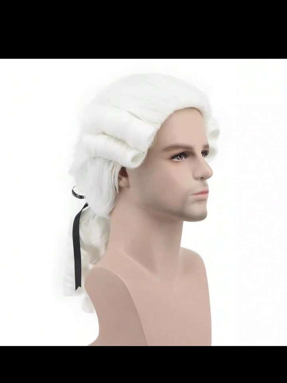 White Colonial Wig with Cream Colored Tie